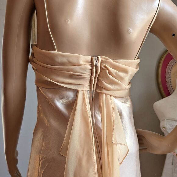 NWT Vintage 90s Let's Fashion Prom Gown Greek Goddess Cowl Gold Chiffon Size L - Picture 8 of 15